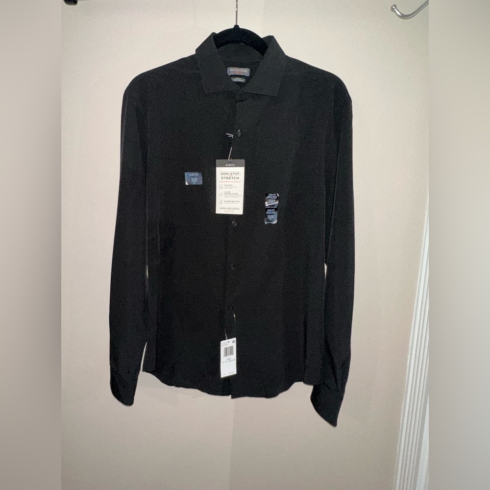 NWT VAN HEUSEN Slim Fit Black Dress Shirt
